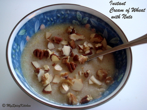 Bowl of instant cream of wheat with nuts.